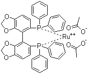 Diacetato[(R)-(+)-5,5'-bis(diphenylphosphino)-4,4'-bi-1,3-benzodioxole]ruthenium(II) molecular structure (CAS 944450-48-0)