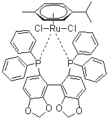 结构式 CAS# 944451-29-0, 二氯[(S)-(+)-5,5'-双(1,1-二苯基膦)-4,4'-联-1,3-苯并二恶茂](对伞花烃)钌(II)