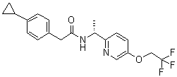 structure of CAS# 953778-63-7, 4-Cyclopropyl-N-[(1R)-1-[5-(2,2,2-trifluoroethoxy)-2-pyridinyl]ethyl]benzeneacetamide