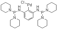 structure of CAS# 955035-37-7, (2,6-Bis((di(piperidin-1-yl)phosphino)amino)phenyl)palladium(II) chloride