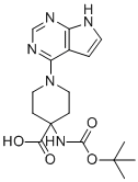structure of CAS# 956460-96-1, 4-((tert-Butoxycarbonyl)amino)-1-(7H-pyrrolo[2,3-d]pyrimidin-4-yl)piperidine-4-carboxylic acid;4-[(2-methylpropan-2-yl)oxycarbonylamino]-1-(7H-pyrrolo[2,3-d]pyrimidin-4-yl)piperidine-4-carboxylic acid