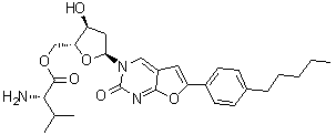 L-Valine 5'-ester with 3-(2-deoxy-beta-D-erythro-pentofuranosyl)-6-(4-pentylphenyl)furo[2,3-d]pyrimidin-2(3H)-one molecular structure (CAS 956483-02-6)