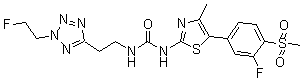 structure of CAS# 957209-68-6, N-[2-[2-(2-Fluoroethyl)-2H-tetrazol-5-yl]ethyl]-N'-[5-[3-fluoro-4-(methylsulfonyl)phenyl]-4-methyl-2-thiazolyl]urea