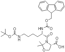 结构式 CAS# 957780-54-0, (4S)-3-[(2S)-6-[[叔丁氧羰基]氨基]-2-[[芴甲氧羰基]氨基]-1-氧代己基]-2,2-二甲基-4-恶唑烷羧酸