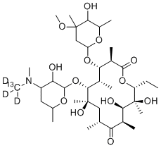 structure of CAS# 959119-26-7, Erythromycin-13C-d3;(3R,4S,5S,6R,7R,9R,11R,12R,13S,14R)-14-ethyl-7,12,13-trihydroxy-4-(5-hydroxy-4-methoxy-4,6-dimethyloxan-2-yl)oxy-6-[3-hydroxy-6-methyl-4-[methyl(trideuterio(113C)methyl)amino]oxan-2-yl]oxy-3,5,7,9,11,13-hexamethyl-oxacyclotetradecane-2,10-dione