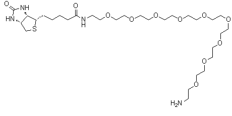O-(2-氨基乙基)-O'-[2-(生物素基氨基)乙基]八聚乙二醇分子结构 (CAS 960132-48-3)