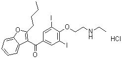 (2-Butylbenzofuran-3-yl)(4-(2-(ethylamino)ethoxy)-3,5-diiodophenyl)methanone hydrochloride molecular structure (CAS 96027-74-6)