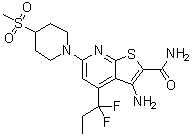 3-氨基-4-(1,1-二氟丙基)-6-(4-甲基磺酰基哌啶-1-基)噻吩并[2,3-b]吡啶-2-甲酰胺分子结构 (CAS 960293-88-3)