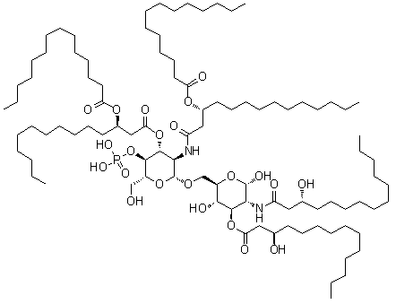 2-Deoxy-6-O-[2-deoxy-3-O-[(3R)-1-oxo-3-[(1-oxotetradecyl)oxy]tetradecyl]-2-[[(3R)-1-oxo-3-[(1-oxotetradecyl)oxy]tetradecyl]amino]-4-O-phosphono-beta-D-glucopyranosyl]-2-[[(3R)-3-hydroxy-1-oxotetradecyl]amino]-alpha-D-glucopyranose 3-[(3R)-3-hydroxytetradecanoate] molecular structure (CAS 960324-04-3)