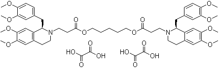 结构式 CAS# 96687-52-4, (1R,1R')-2,2'-(3,11-二氧代-4,10-二氧杂-1,13-亚十三烷基)-双-[6,7-二甲氧基-1-(3,4-二甲氧基苄基)-1,2,3,4-四氢异喹啉]草酸盐; (R*,R*)-(-)-1-[(3,4-二甲氧基苯基)甲基]-3,4-二氢-6,7-二甲氧基-2(1H)-异喹啉丙酸 1,5-戊二醇酯二草酸盐