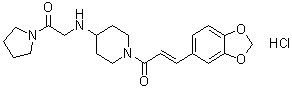 1-[(2E)-3-(1,3-Benzodioxol-5-yl)-1-oxo-2-propenyl]-N-[2-oxo-2-(1-pyrrolidinyl)ethyl]-4-piperidinamine monohydrochloride molecular structure (CAS 97167-72-1)