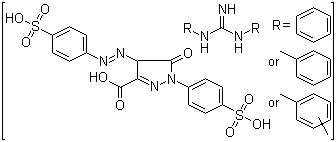 4,5-Dihydro-5-oxo-1-(4-sulfophenyl)-4-[(4-sulfophenyl)azo]-1H-pyrazole-3-carboxylic acid compds with N,N'-di(phenyl, o-tolyl and xylyl)guanidine  molecular structure (CAS 97392-94-4)