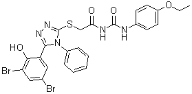 2-[[5-(3,5-Dibromo-2-hydroxyphenyl)-4-phenyl-4H-1,2,4-triazol-3-yl]thio]-N-[[(4-ethoxyphenyl)amino]carbonyl]acetamide molecular structure (CAS 97399-32-1)