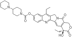 structure of CAS# 97682-44-5, Irinotecan;1,4'-Bipiperidine-1'-carboxylic acid (S)-4,11-diethyl-3,4,12,14- tetrahydro-4-hydroxy-3,14-dioxo-1H-pyrano[3',4':6,7]indolizino[1,2-b]quinolin-9-yl ester