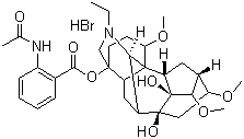 结构式 CAS# 97792-45-5, 氢溴酸高乌甲素; (1a,14a,16b)-20-乙基-1,14,16-三甲氧基乌头烷-4,8,9-三醇 4-[2-(乙酰氨基)苯甲酸酯氢溴酸盐