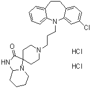 structure of CAS# 98043-60-8, Mosapramine dihydrochloride;1'-[3-(3-Chloro-10,11-dihydro-5H-dibenz[b,f]azepin-5-yl)propyl]hexahydro-spiro[imidazo[1,2-a]pyridine-3(2H),4'-piperidin]-2-one dihydrochloride; Cremin; Y 516