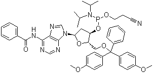 5'-O-(4,4'-二甲氧基三苯基)-N6-苯甲酰基-2'-脱氧腺苷-3'-(2-氰乙基-N,N-二异丙基)亚磷酰胺分子结构 (CAS 98796-53-3)